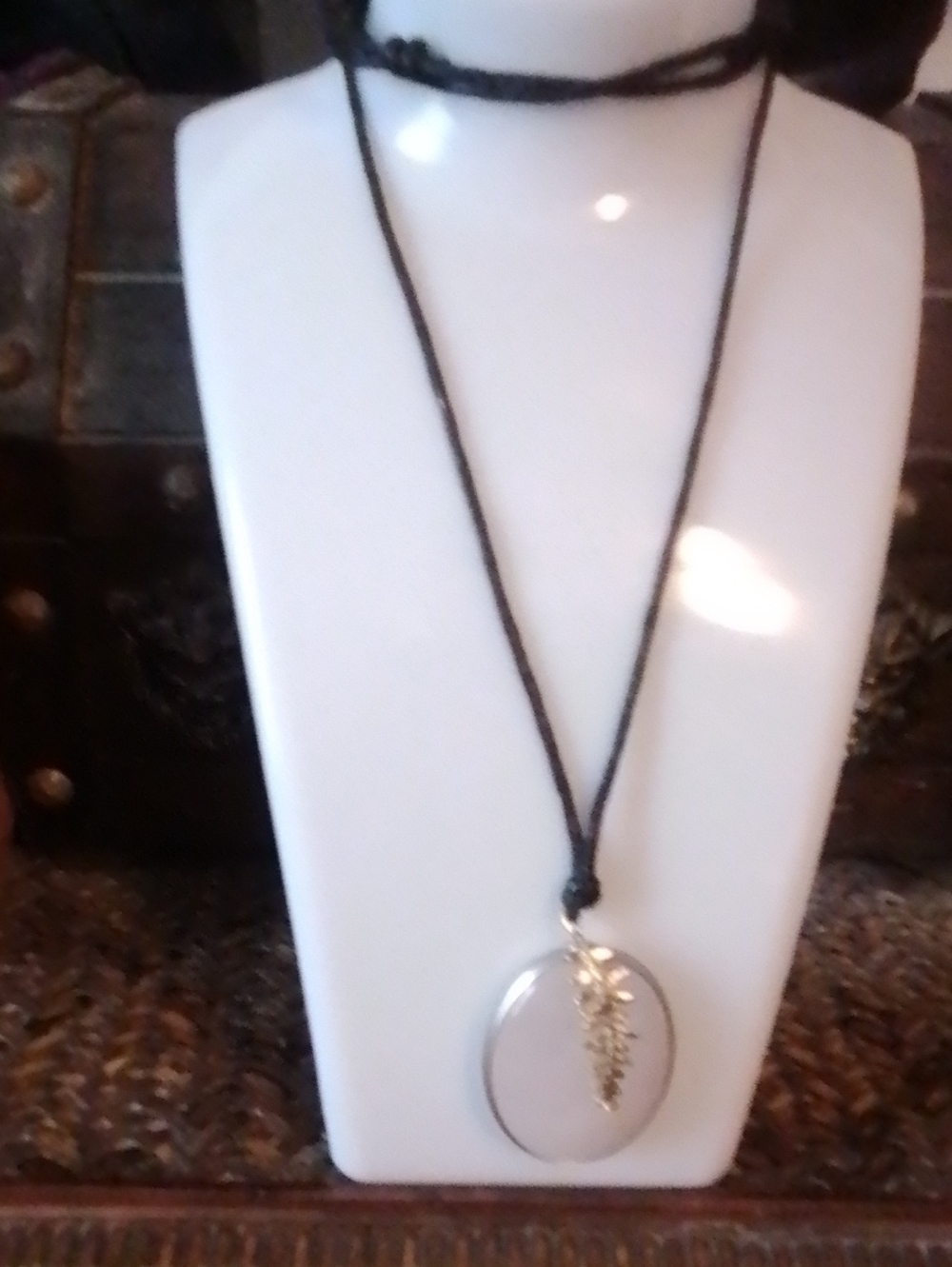 Rose Quartz On Black Cord Necklace with Gold Leaf Pendant
